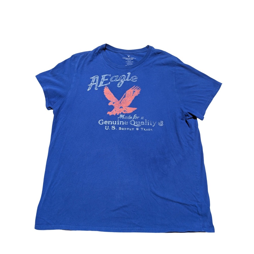 American Eagle T-Shirt Mens XXL Blue Graphic Classic Fit Short Sleeve Cotton Tee